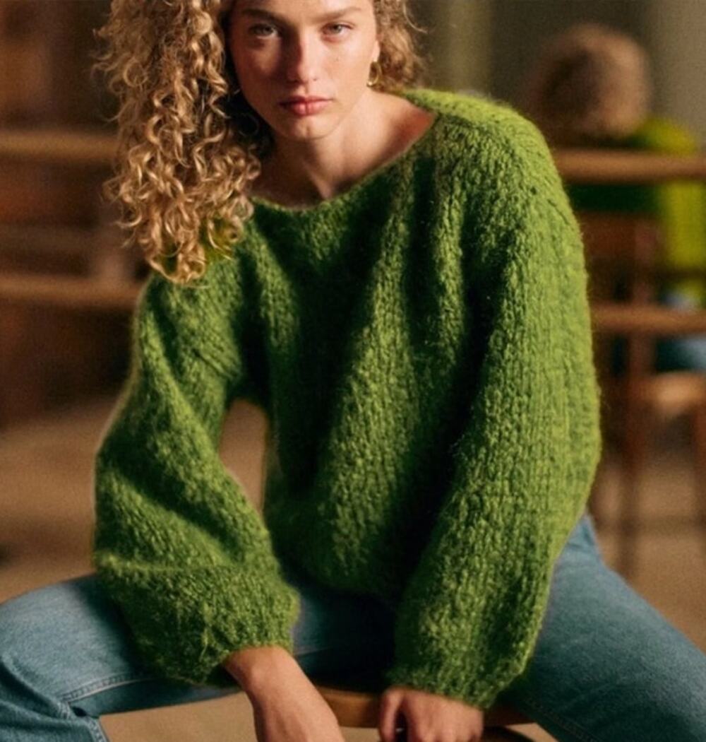 SEZANE x Les Mains de MAMIE Sz 1 S Small Colette Green Pullover Sweater